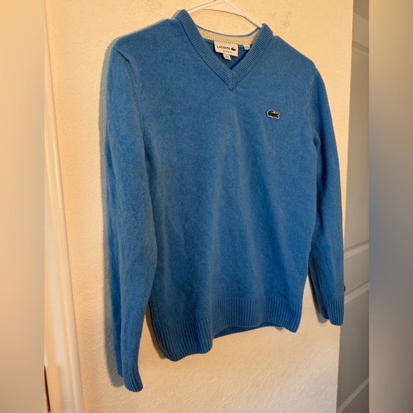 Lacoste Wool V Neck Sweater Mens Medium Logo Vintage Y2K Retro Preppy 80s 90s - Picture 3 of 8
